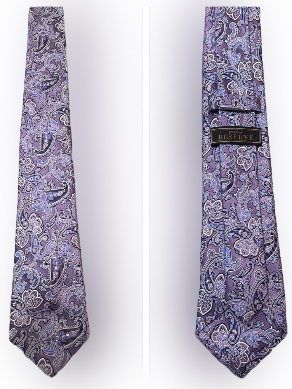 Jos A Bank Reserved Lavender and Purple Paisley Silk Tie